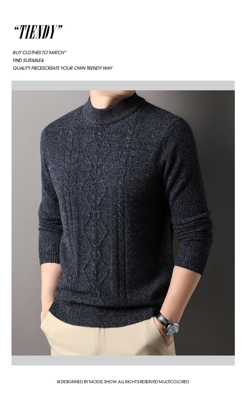 Hengyuanxiang Men's Thickened Wool Sweater Autumn Winter 100% Pure Wool Half Turtleneck Simple Casual Solid Color Knitwear 24