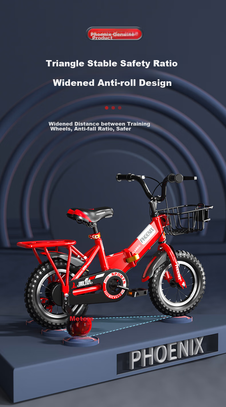 Phoenix Children's Bicycle, Baby Pedal Bike, Foldable Bicycle for Kids Aged 4-8, Luxun, China Red, 16 Inches 4
