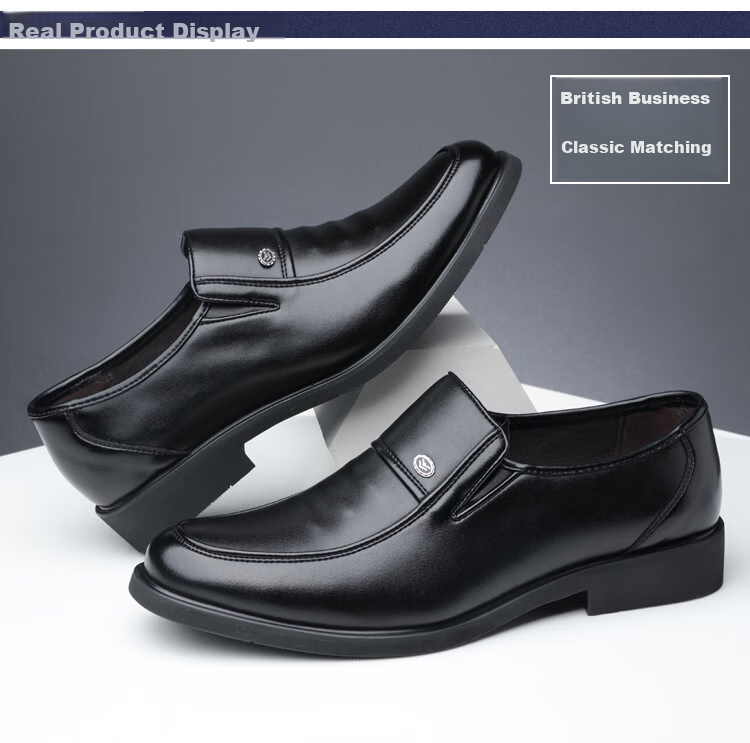 Poitulas Men's Leather Shoes, British Style Slip-On Business Casual Shoes, Lightweight Soft-Soled Loafers, Formal Dress Shoes for Men, 9526 Black, Size 44 14