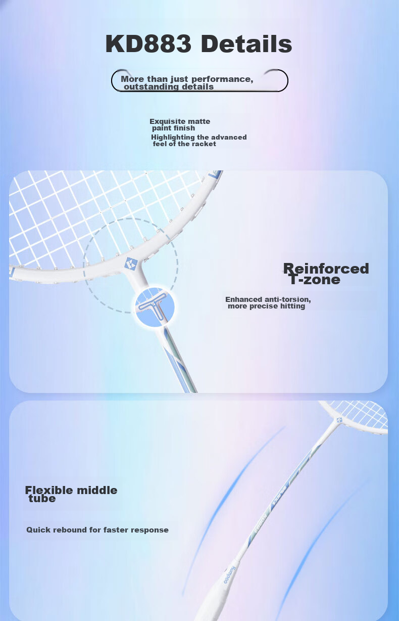 KUMPOO Badminton Racket, Full Carbon Ultra-Light, Suitable for Beginners, Training Racket, Versatile for Attack And Defense, Finished Racket, Xunfeng KD883 White And Gree 7