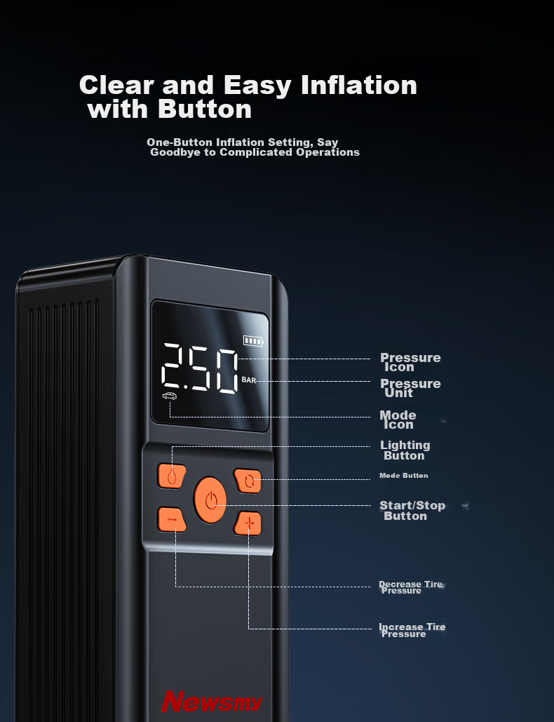 Newsmy Inflatable Pump, Car Tire Air Pump, Wireless Car Air Pump, Bicycle And Electric Bike Pressure Gauge C10 29