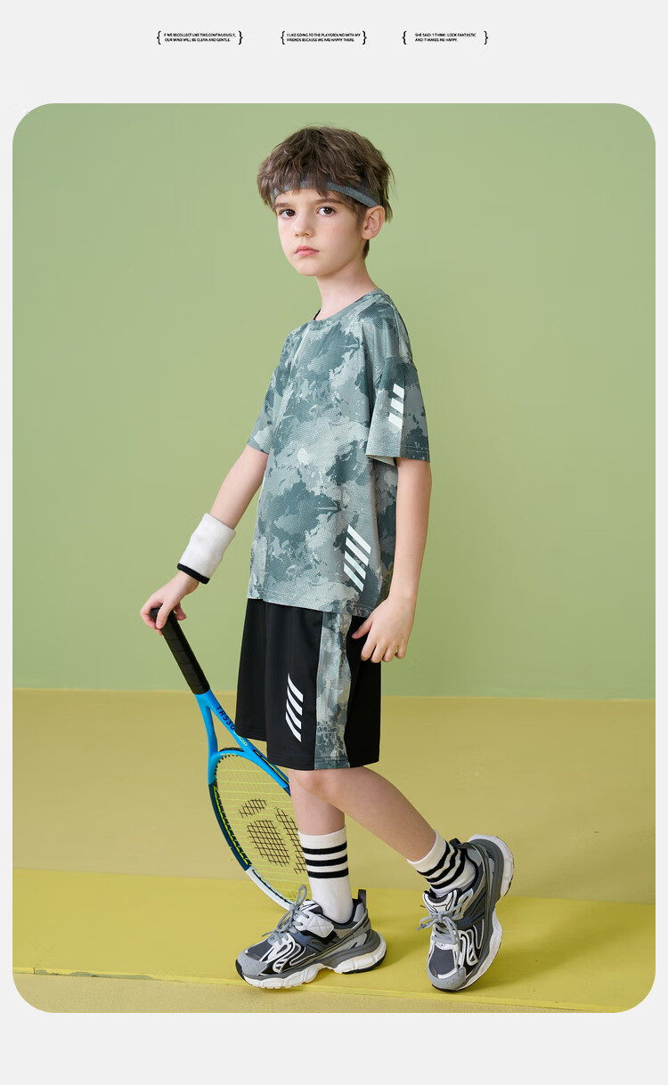 ASK JUNIOR Children's Clothing Set, Boys' Summer Thin Breathable Short-Sleeve T-Shirt And Shorts, Sports Running Two-Piece Set, Tennis Outfit 35