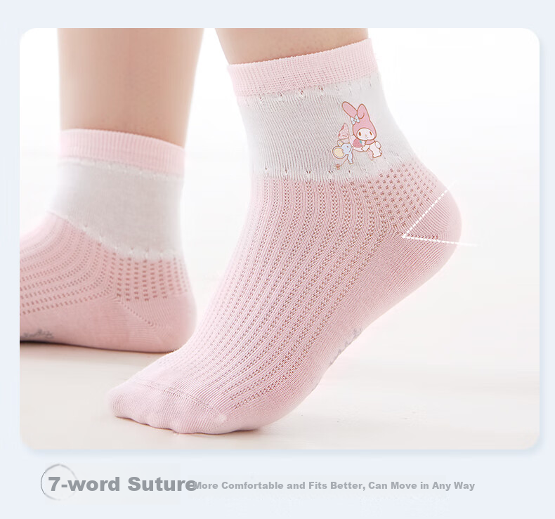 Hello Kitty Girls' Socks Spring And Summer Thin Mesh Socks Antibacterial Baby Children White Short Socks U4101 Matching Colors 16-18 7