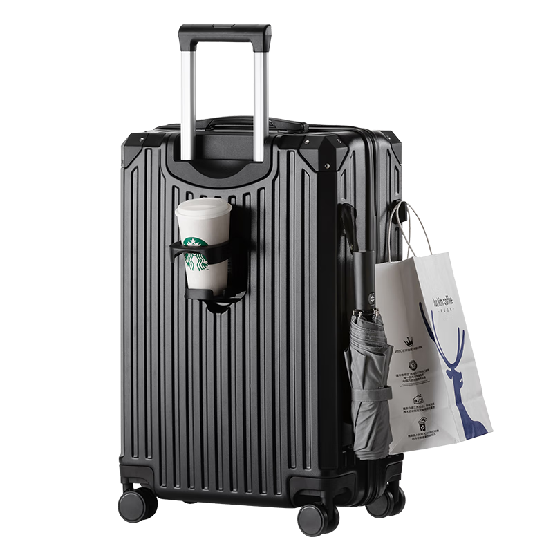 Vantiiear 28-Inch Stylish Suitcase with Cup Holder, Multifunctional Luggage for Men And Women, Trolley Case, Travel Suitcase, Password Lock, Black