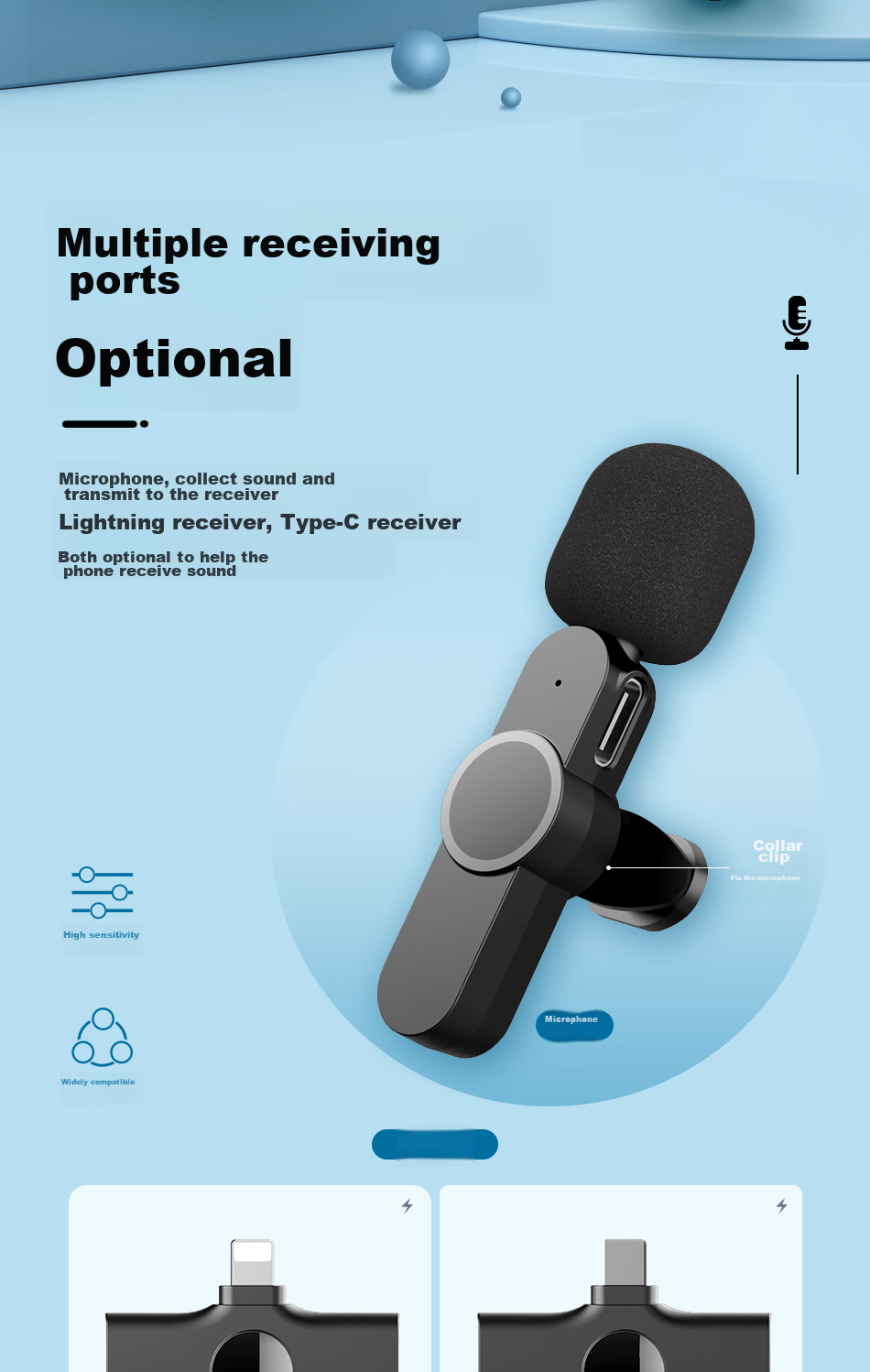 JoJar Wireless Lavalier Microphone for Mobile Live Streaming, Online Classes, Outdoor Interviews, Short Videos, Professional Vlog Recording, Apple Mini Microphone with Apple Connector 3