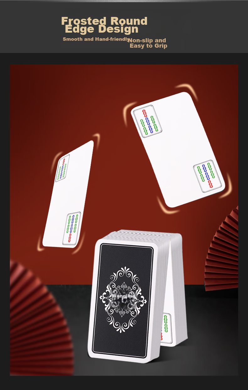 Wangjing Poker, Black And Gold Mahjong Tiles, Playing Cards, Hand-Rubbed Plastic, Waterproof, Portable, for Outdoor Activities, Camping, Travel, Dormitory Use, Mahjong And Poker 6