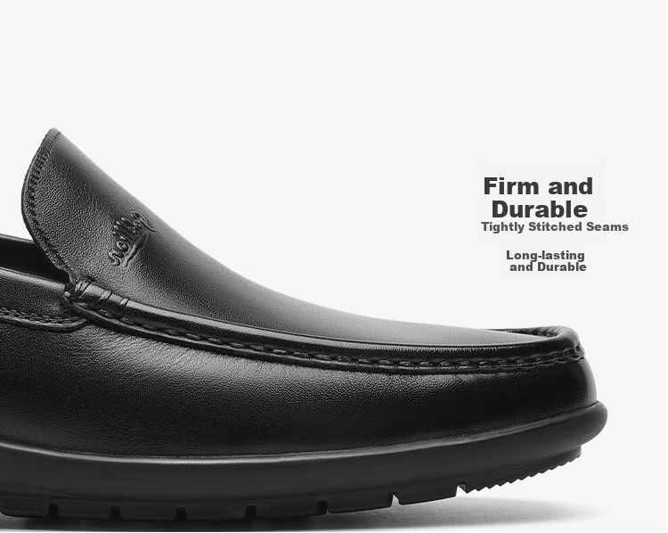 Goldlion Men's Shoes, Business Leather Shoes, Slip-On Loafers, Flat-Bottomed, One-Step Slip-On Peas Shoes, G582510018CCB, Brown, Size 40 9