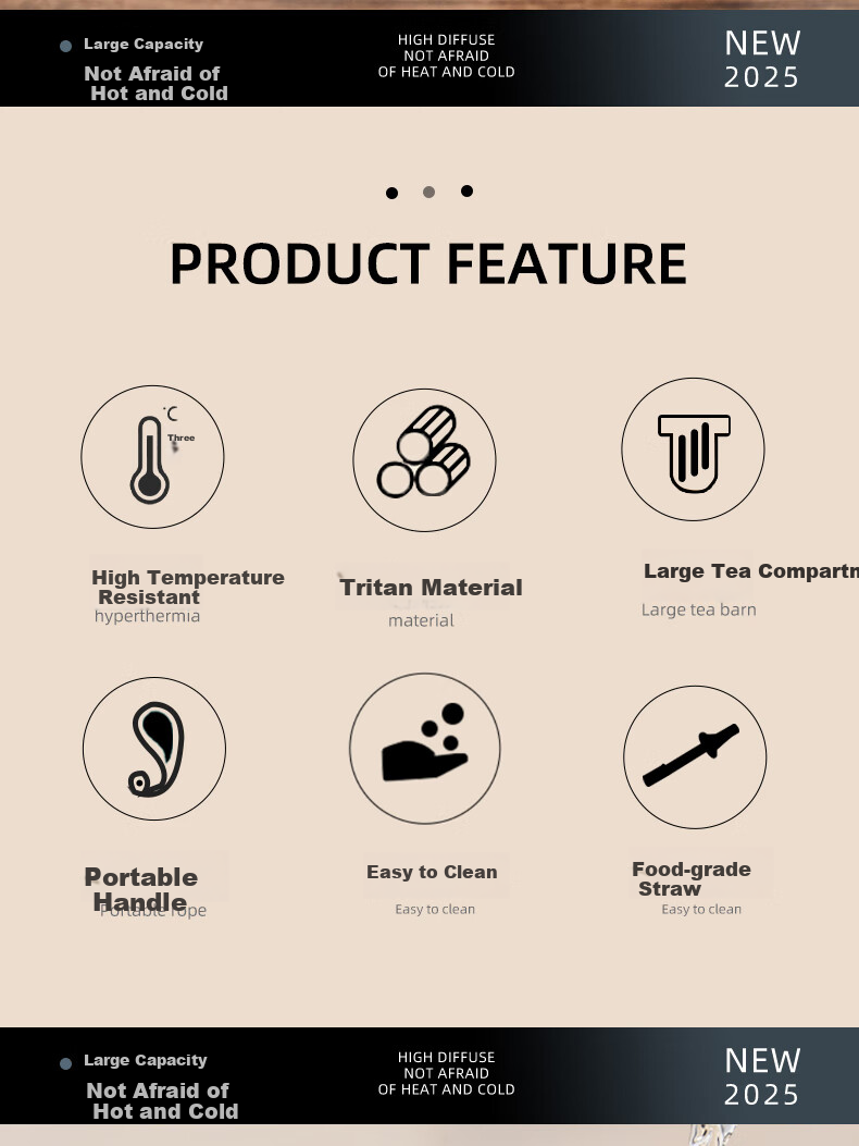 CICA Tea Infuser Cold Brew Cup for Men, Tritan Large Capacity Water Bottle, Outdoor Sports Thermos Flask for Summer 2