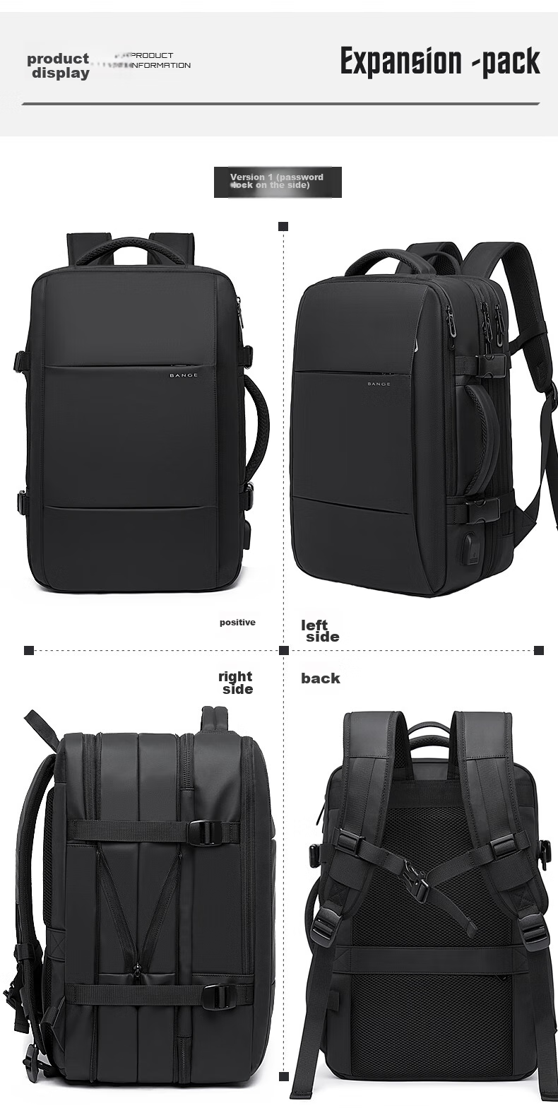 Bange Large Capacity Multifunctional Travel Bag, College Student Gift, 16-Inch Laptop Backpack, Black Small 17