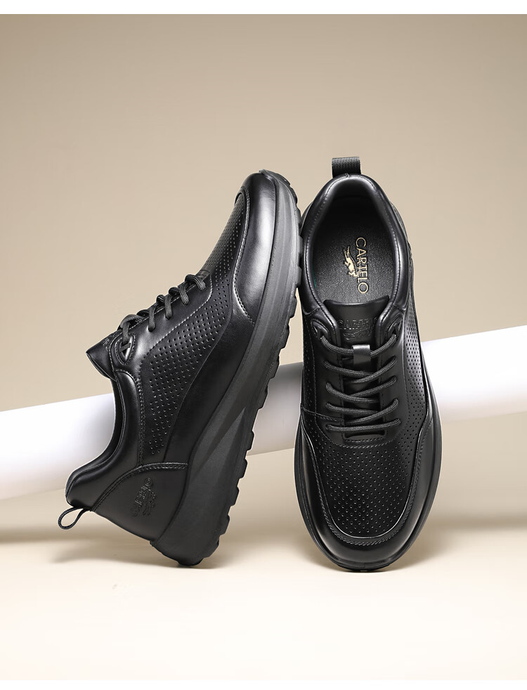 CARTELO Genuine Leather Men's Shoes, Business Casual Sports New Style for Autumn And Winter, Soft Thick-Soled Versatile Commuter Work High-End Black 25