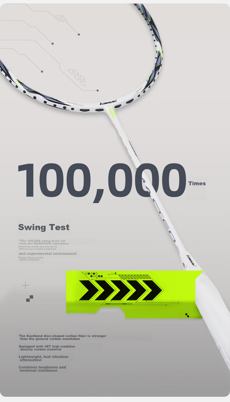 KAWASAKI Badminton Racket, Professional Full Carbon Ultra-Light High-Tension Offensive Single Racket, Cross White And Gray (Pre-Strung) 9