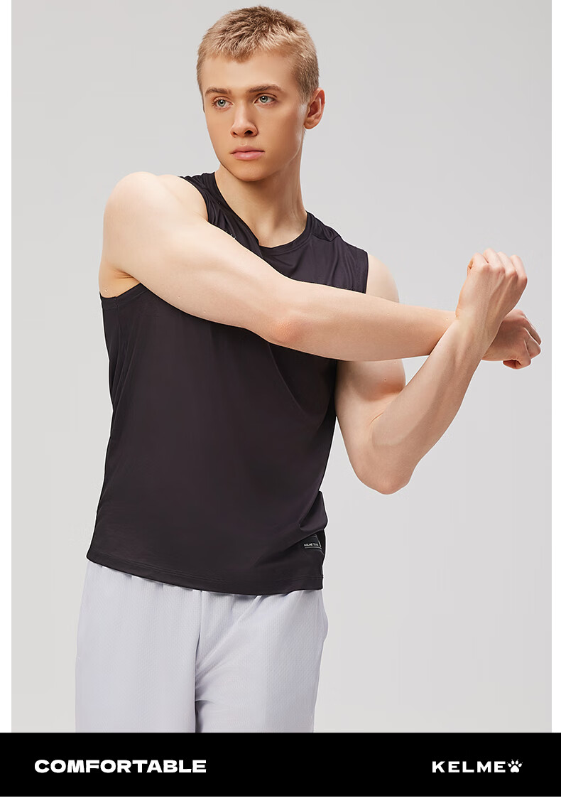 KELME Men's Sports Vest Summer New Basketball Training Running Fitness Sleeveless Quick-Dry T-Shirt Agate Black M 15