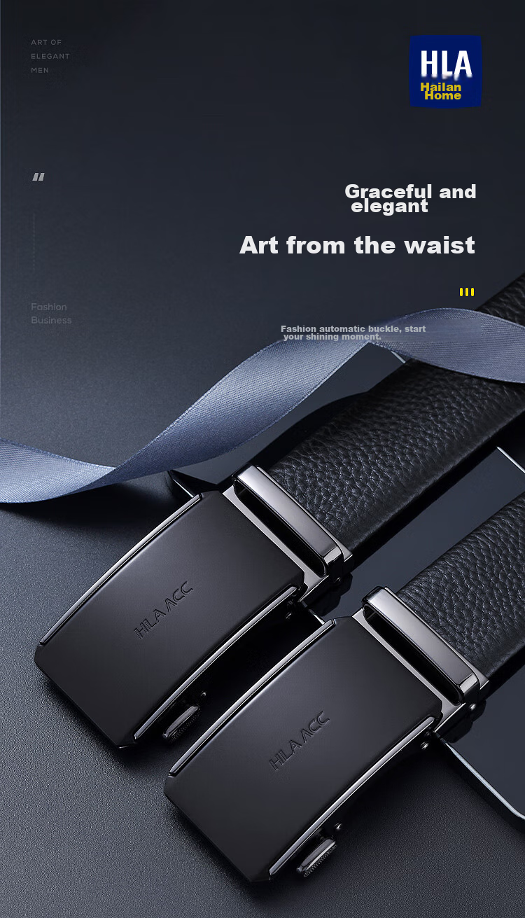 HLA Men's Belt, Top-Grain Leather, Automatic Buckle, Waistband, Practical Birthday Gift for Dad Or Husband, New Style 1