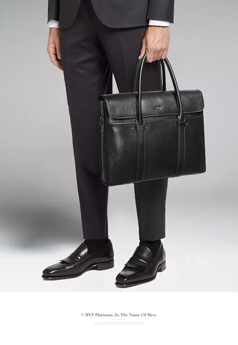 BVP Business Casual Leather Briefcase for Men Large Capacity Laptop Bag Shoulder Crossbody Bag 20