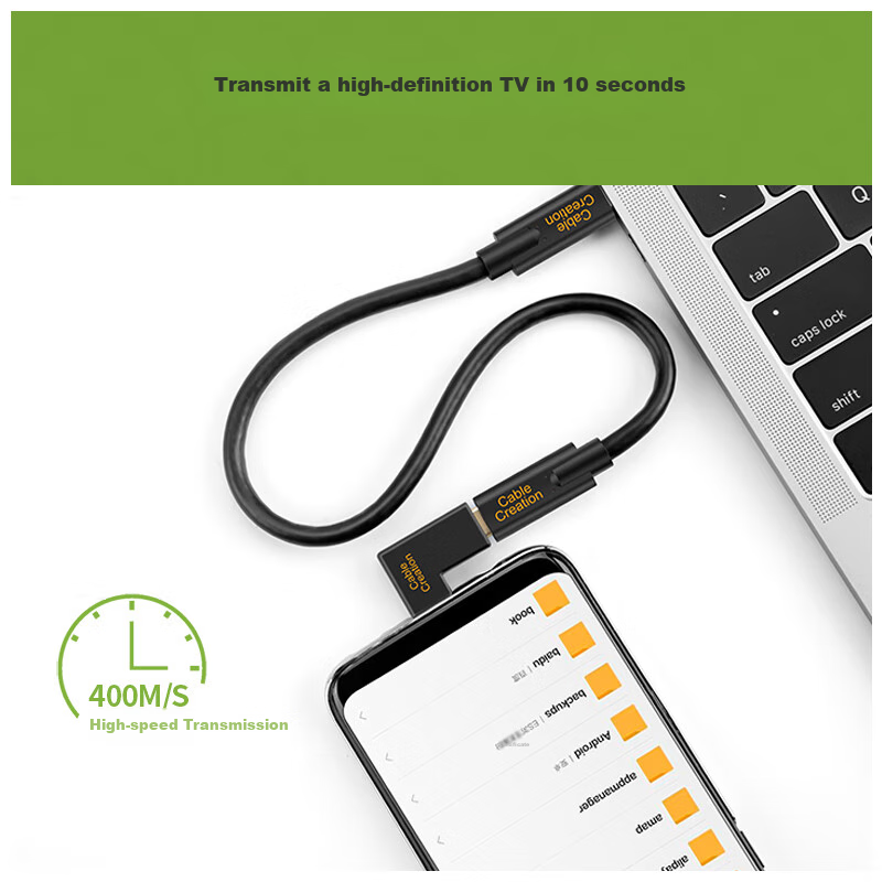 一绳CABLE CREATION CC0840 Type-c公对母转换头 弯头90度 usb-c直通头转换器type-c转接头延长线10G传输