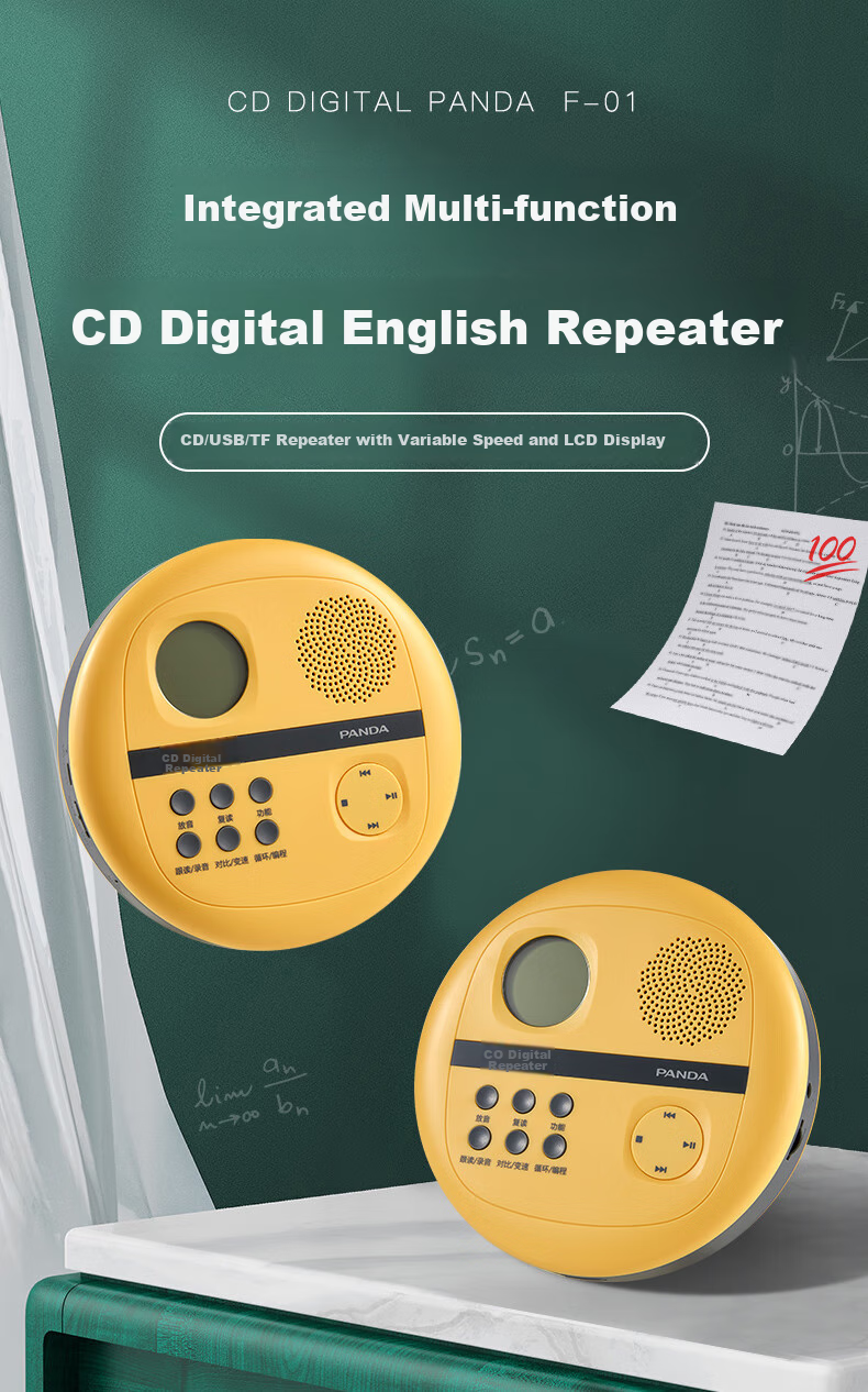 PANDA F-01 CD Player, English Repeater, Portable MP3 Player, Mini Rechargeable Card-Inserted Disc Learning Machine, Teaching Transcription Player (Yellow) 2