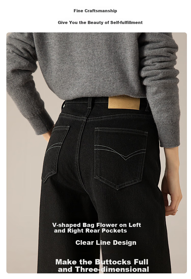 Dme All-In Warm Fleece Jeans, Black High-Waist Loose Slim Straight-Leg Pants for Women, Winter Style, Black Fleece-Lined, Size 28 6