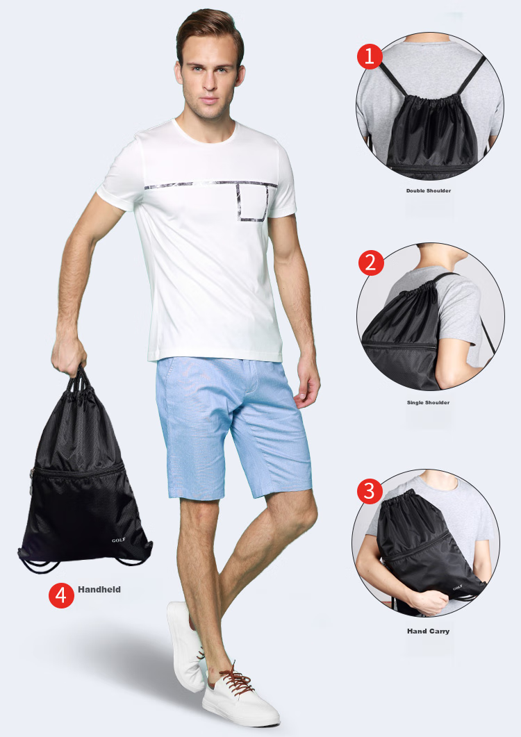 GOLF Water-Resistant Drawstring Backpack, Casual Sports Bag, Fashionable Multifunctional Lightweight Drawstring Bag with Drawstring Pocket, Black 3