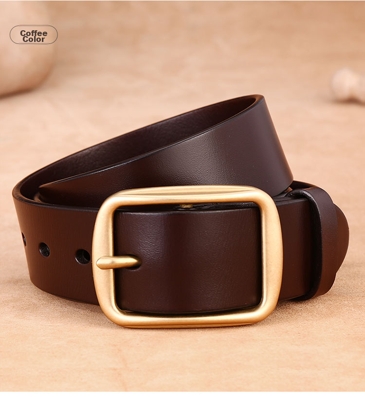 Cattlesboss Men's Belt with Copper Buckle, Genuine Top-Grain Leather, Pin Buckle, 1015 Birthday Gift, Dark Brown, 110cm 13