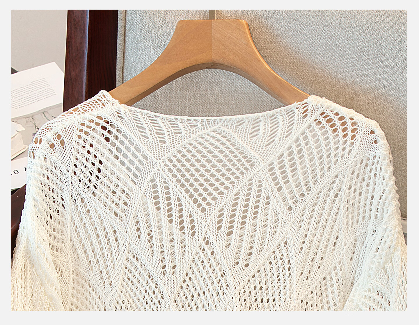 Cypress V-Neck Knit Sweater 2026 Spring New Women's Literary Style Pullover Hollow Out Three-Quarter Sleeve Top 8