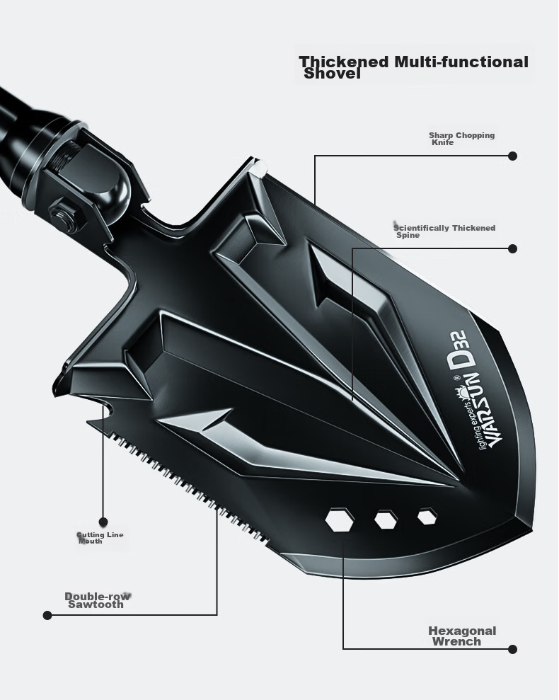WARSUN D57 Military Shovel, Multifunctional Folding Tibetan Mastiff Shovel, Iron Spade, Outdoor Camping Military Shovel 7