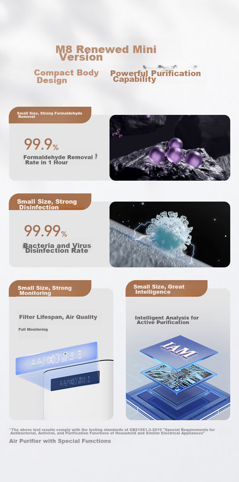 IAM Air Purifier KJ500F Pro, Home Formaldehyde Removal, Bedroom Disinfection, Smoke Absorption, Small Negative Ion Disinfection Machine M8mini Gift 3