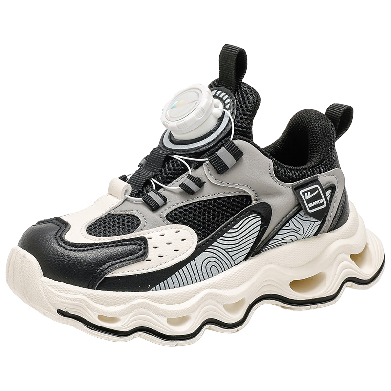 Warrior Children's Shoes, Boys' Sports Shoes, Spring And Autumn Style, Mesh Breathable Running Shoes, WZ(CL)-1221, Black/gray, Size 31