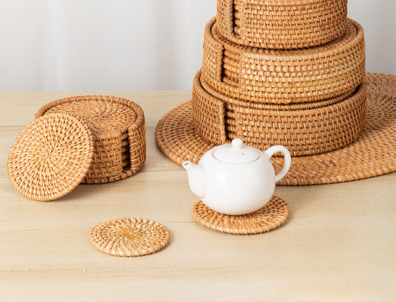 Siwangongli Rattan Heat-Resistant Mat, Household Anti-Scalding Pot Holder, Bowl Pad, High-Temperature Resistant Table Mat, Heat-Proof Plate Mat, Coaster, Teapot Tray 2