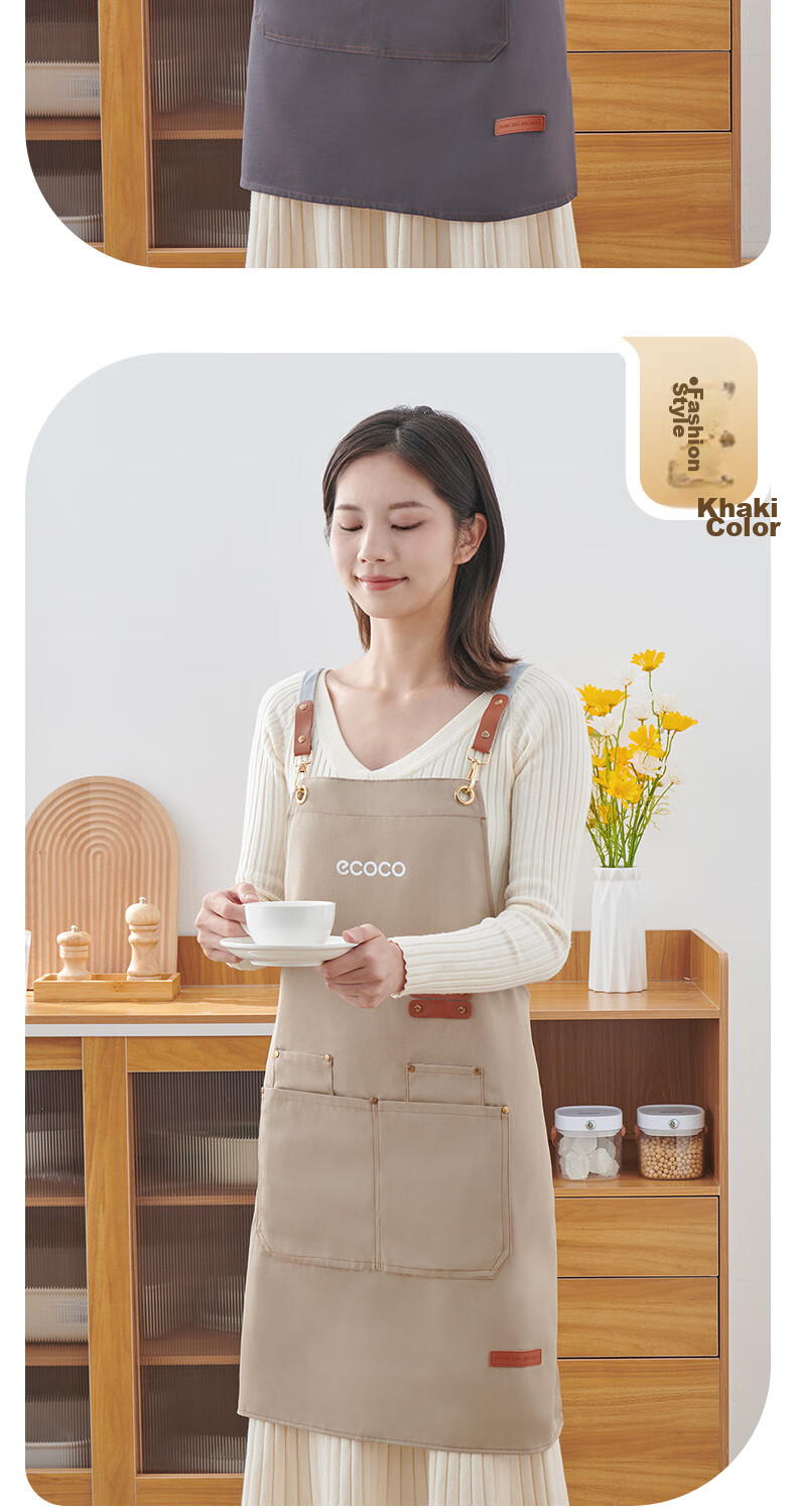 Ecoco Waterproof Apron, Kitchen Work Uniform, Home Use Oil-Proof And Dirt-Resistant Cooking Full Apron, Catering Apron E2302 16