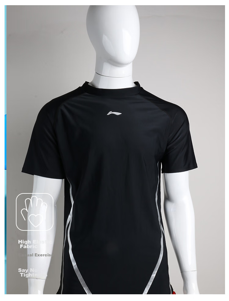 Li-Ning Swimming Trunks, Men's Top, Surfing Suit, Comfortable Quick-Dry Diving Professional Training Swimwear, Black, XXL 5