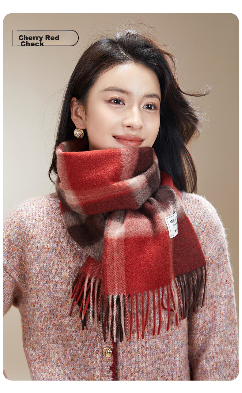 MiiOW Scarf for Women, Autumn And Winter Shawl, Pure Wool Plaid Neck Warmer, Gift for Girlfriend, National Day Birthday Present, New Year Gift Box 35