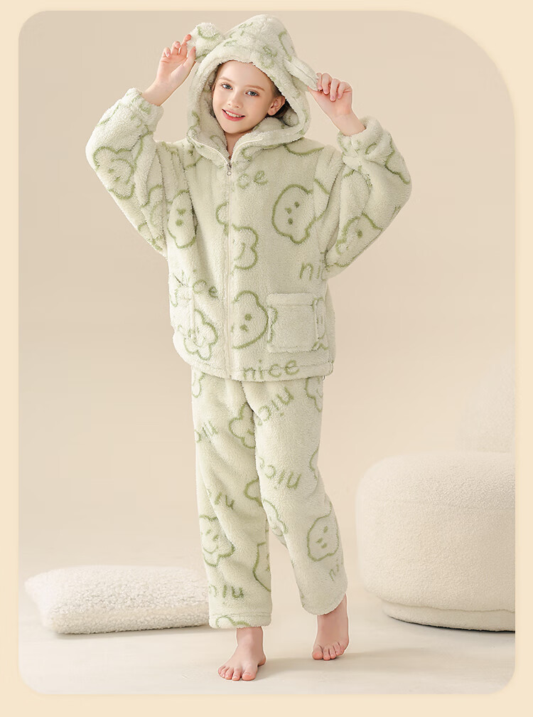 LangSha [Fleece-Lined Thick Flannel] Children's Pajamas, Girls' Sleepwear for Older Kids, Autumn And Winter, Warm Home Wear Set for Teenage Girls And Babies 12