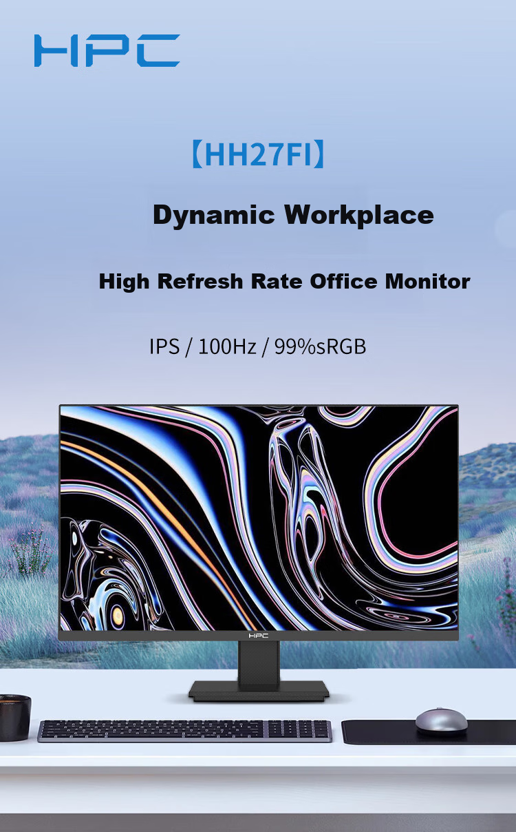 HPC 27-Inch FHD IPS High-Definition Computer Monitor, 100Hz Refresh Rate, 99% SRGB Wide Color Gamut, Wall-Mountable, Ultra-Thin Bezel, Home And Office Computer Display HH27FI 1