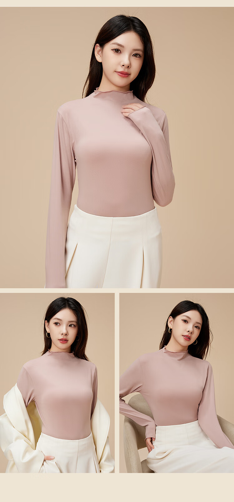 Ordifen Women's Turtleneck Base Shirt Autumn Winter Long Sleeve Ruffled Slim Fit Black M 7