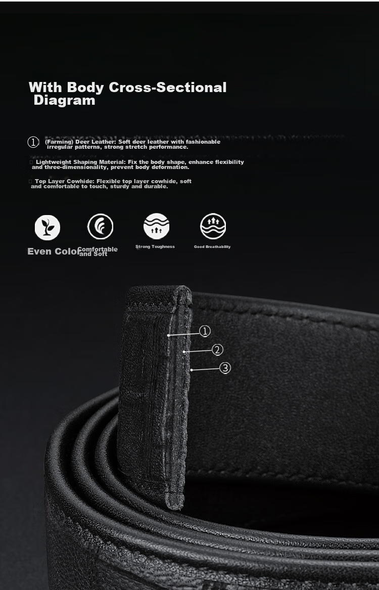 Goldlion Men's Leather Belt with Automatic Buckle, High-End Wooden Gift Box, Deerhide And Cowhide Trouser Belt, Birthday Gift for Gifting 7