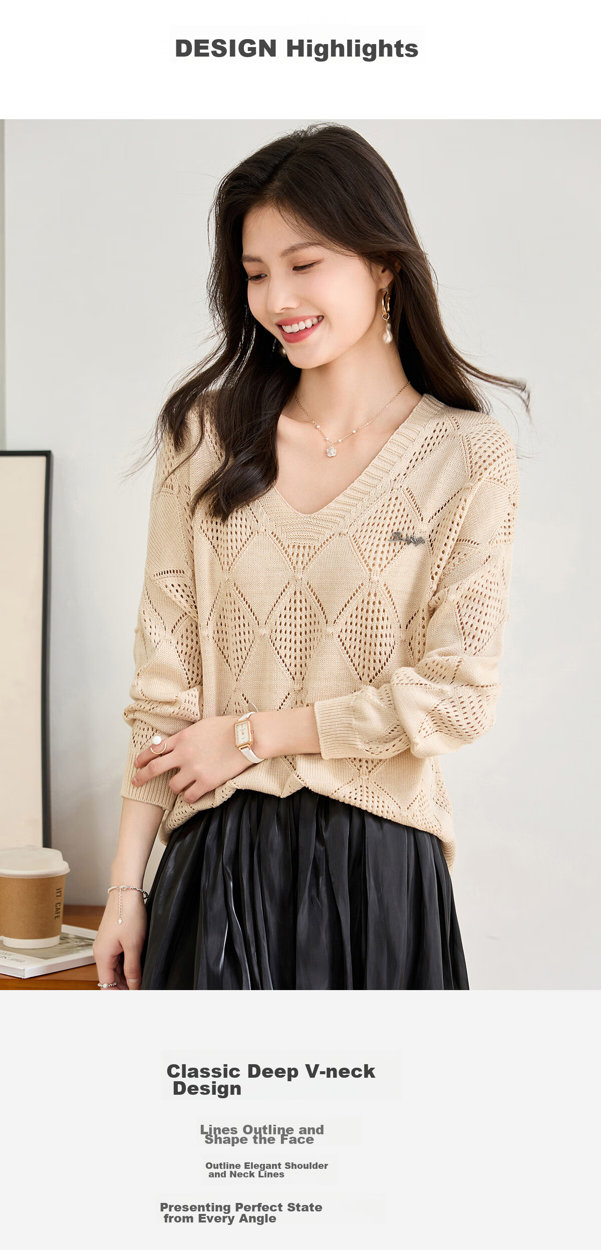 She Enjoy Textured Versatile Diamond Cable Knit Round Neck Sweater Women's Inner and Outer Wear Knit Top T53Z051 6