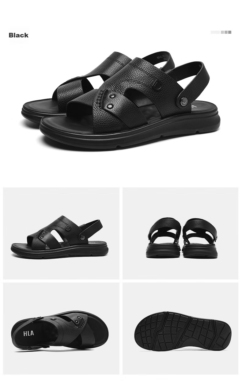 HLA Men's Slip-On Sandals, Top-Grain Leather Breathable Beach Shoes for Men, T031 Brown Size 42 22