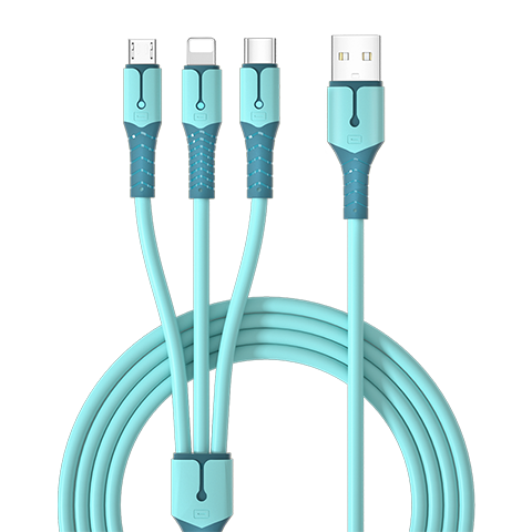 Nengshi Three-In Charging Cable Fast Charging Compatible with Apple IPhone14 Type-C Android One-To Head for Xiaomi Huawei 66W Cable 0.6 Meter Blue