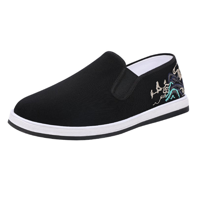 BUSHEYUAN Traditional Men's Cloth Shoes National Trend Embroidered Youth Thousand-Layer Sole Old Beijing Cloth Shoes Men 511-0413 Black Size 41