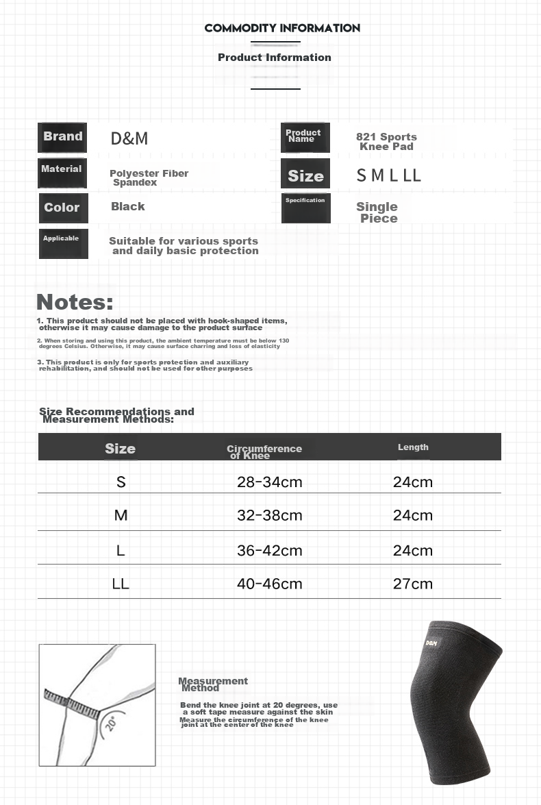 D&M Japanese Imported Knee Brace Professional Sports Knee Support for Men And Women, Suitable for Basketball, Running, Hiking, Badminton, Meniscus Protection, Single Piece 9