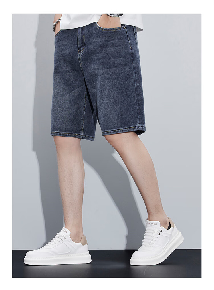 JEEP SPIRIT Men's Denim Shorts, Summer Trendy Casual Pants, Straight-Leg Five-Point Shorts for Men, Blue, Size 32 6