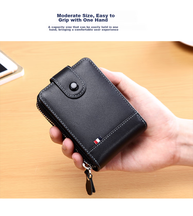 GOLF Top-Grain Leather Men's Card Holder, Multifunctional Driver's License/ID Card Holder, Large Capacity Document Case, Gift for Men, Business Card Holder, Coin Purse, 5V328451J Black 14