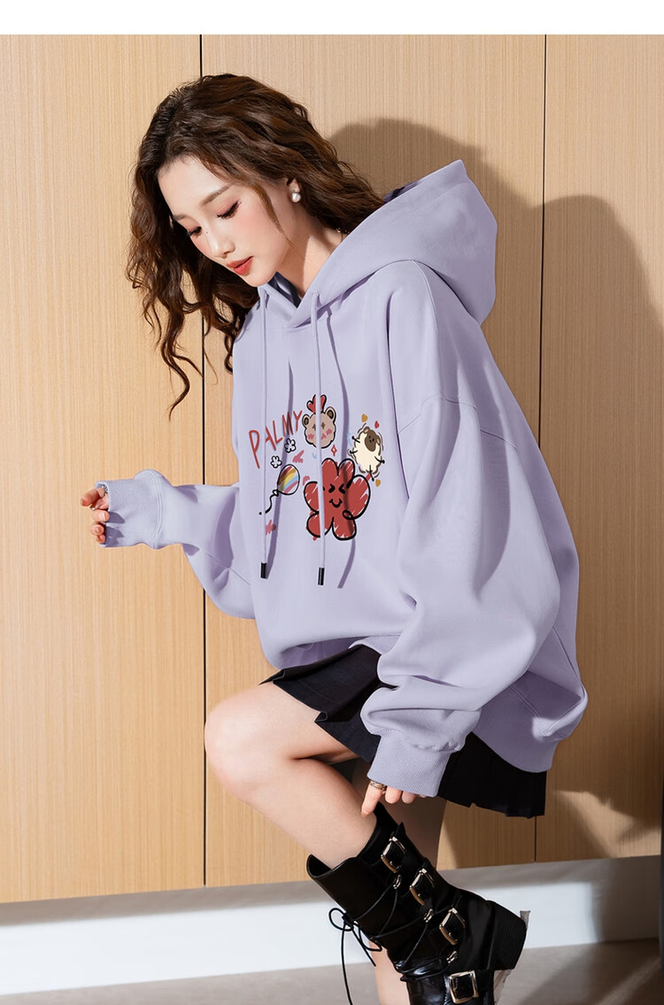 TonLion 2025 Women's Hooded Sweatshirt, Ins Knitted Fun Casual Graffiti Long-Sleeve Sweatshirt, Versatile Trendy, Light Mist Purple, L 1