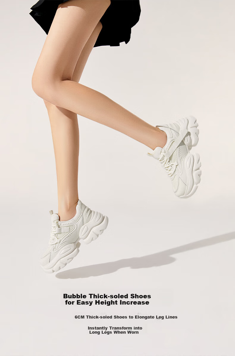 TATA TATA Bubble Cream White Dad Sneakers Women's Height Increasing Casual Shoes Thick Sole AM5 Black (Single) Size 38 5