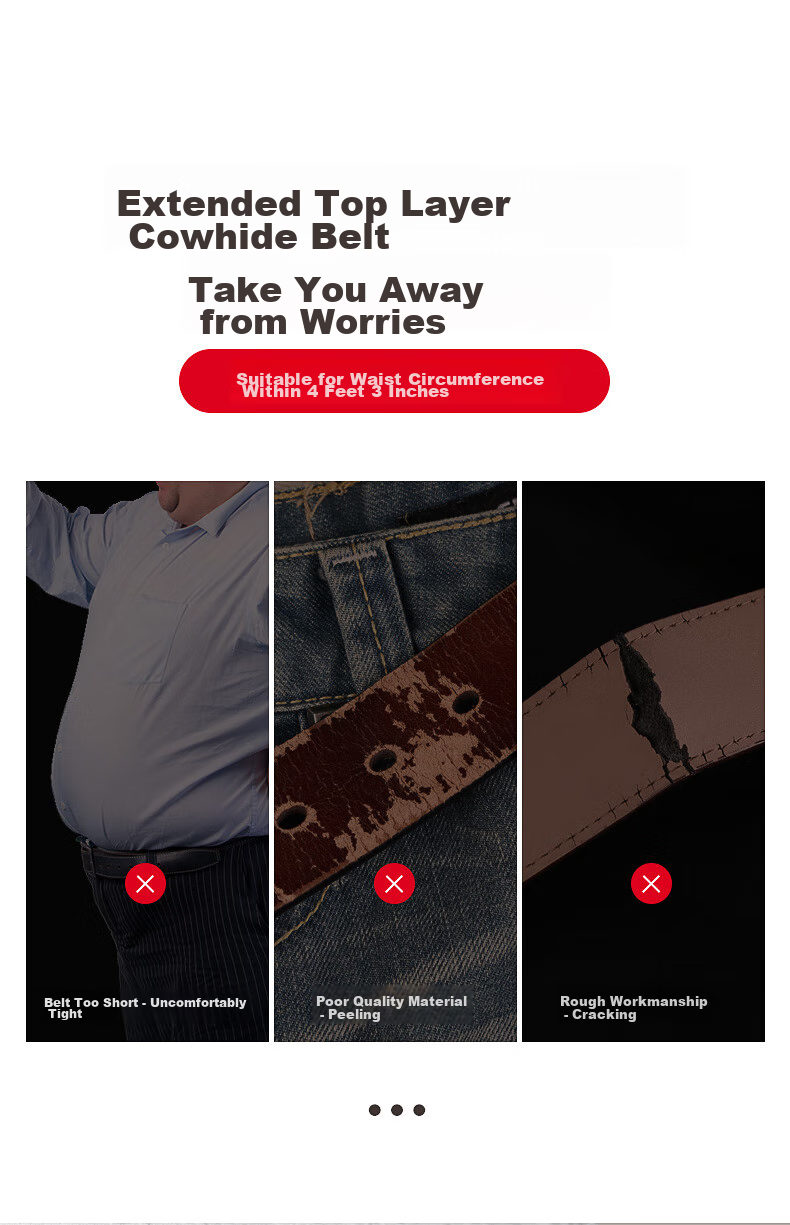 CattleOWN Large Size Belt for Men with Pin Buckle, Extended Top Layer Cowhide Trouser Belt 3037, Dark Brown, 140cm, Gift 6