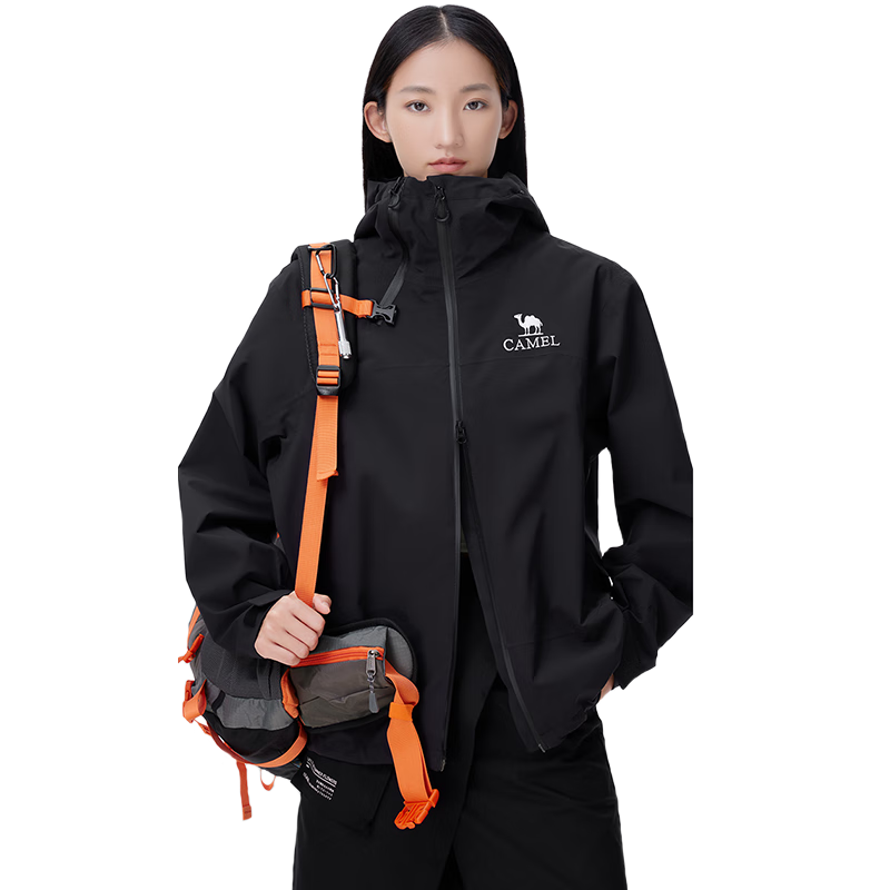 CAMEL Outdoor Hardshell Jacket for Men And Women, Windproof And Waterproof Coat, New Autumn Hiking Wear for 2024 [Black Armor] R727