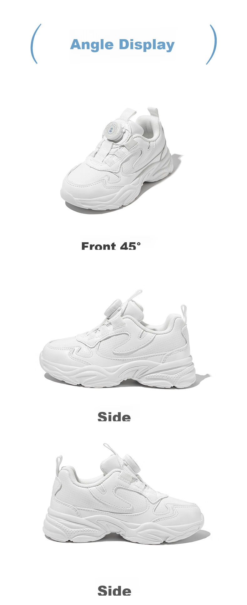 Belle Children's Shoes [No-Tie Rotating Buckle], Kids' Sneakers, Running Shoes, Spring And Autumn Dad Shoes, Breathable White Shoes, White, Size 26 10