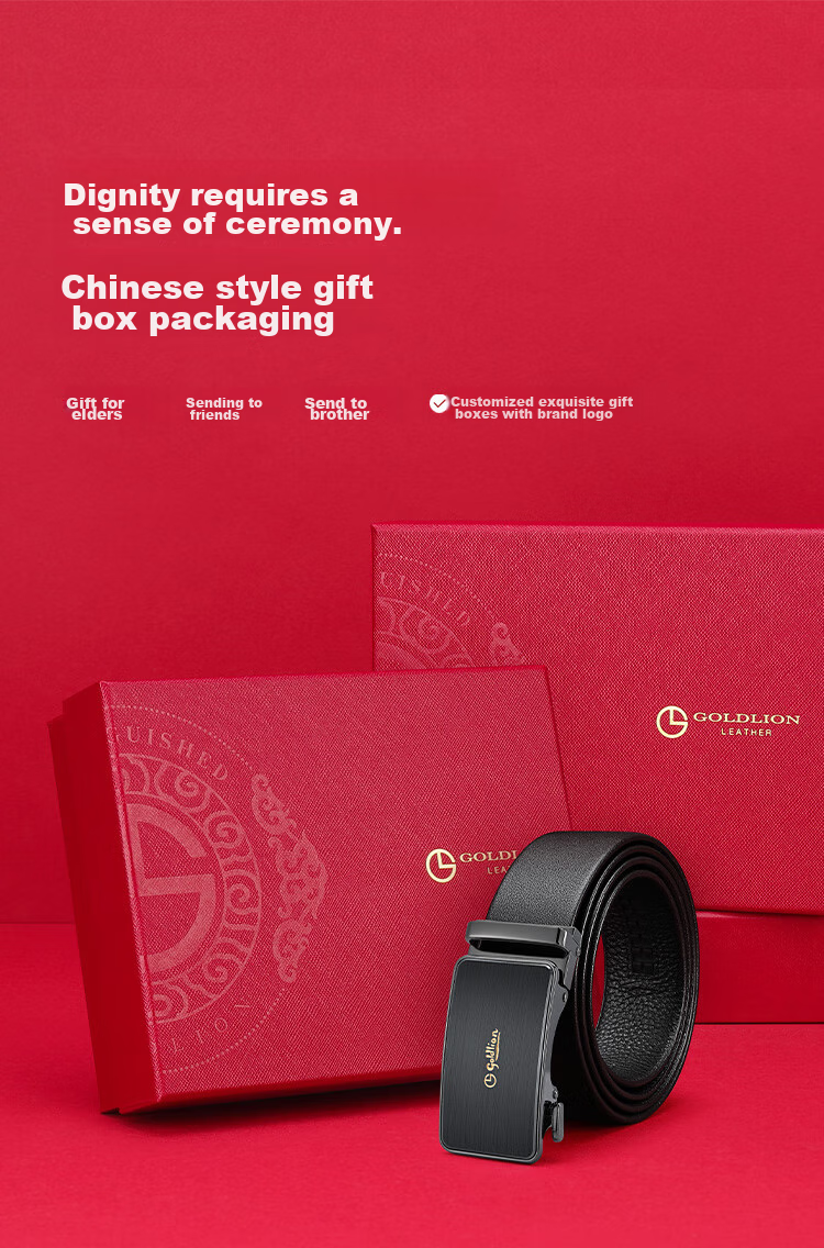 Goldlion Men's Automatic Buckle Belt, Business Waistband Gift Box, Top-Grain Leather Fashion Trouser Belt, Birthday Gift 2