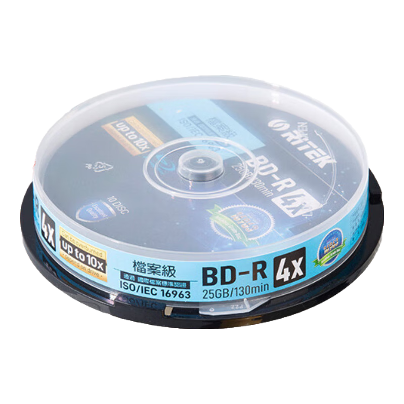 RITEk BD-R Blu-Ray Disc, ISO/IEC16963 Certified Archive-Grade Optical Disc Standard, Blank Discs 6x Original 25GB Large Capacity Discs, Century-Long Storage, 10 Pieces in A Barrel