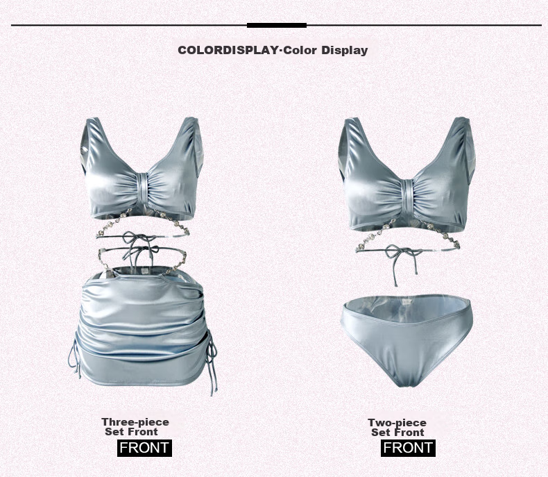OMOM Women's Sexy Bikini Three-Piece Set, Beach Vacation Hot Spring Slimming Two-Piece Swimsuit, Blue, M 4